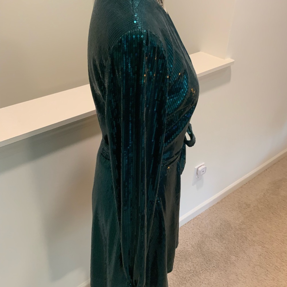 Cara Santana x Nine West emerald green medium  Sequin Wrap Dress with belt. - Picture 10 of 11